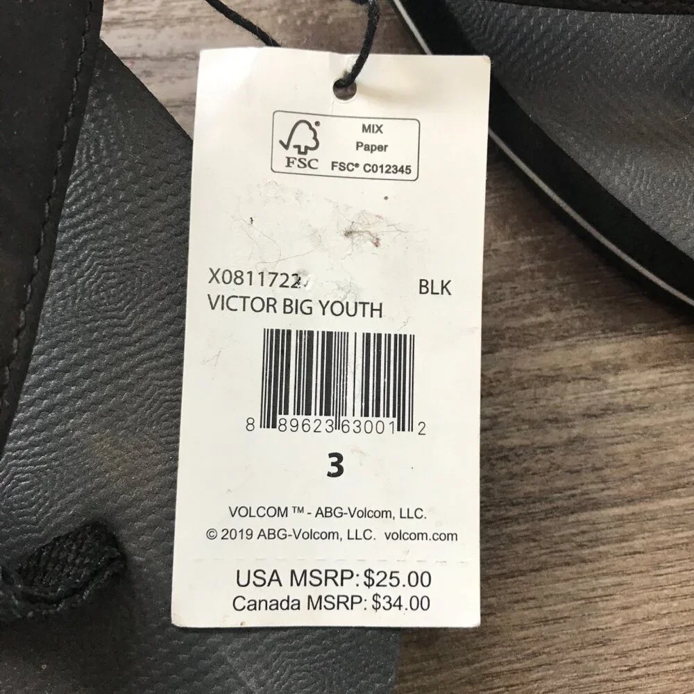 Volcom Victor Flip Flops Unisex Big Kids Size‎ 3 Black Foam Summer, Beach NEW